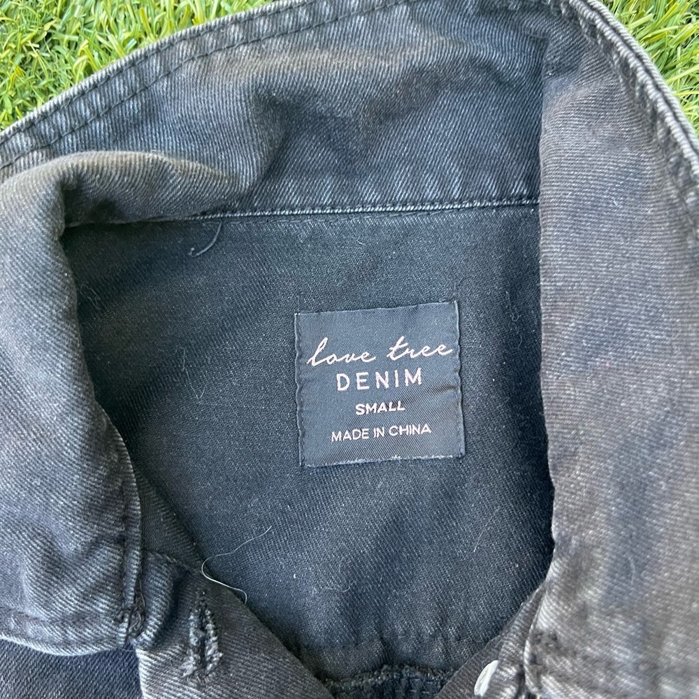 Black Denim Gromet Grunge Jean Jacket Love Tree - Picture 8 of 8